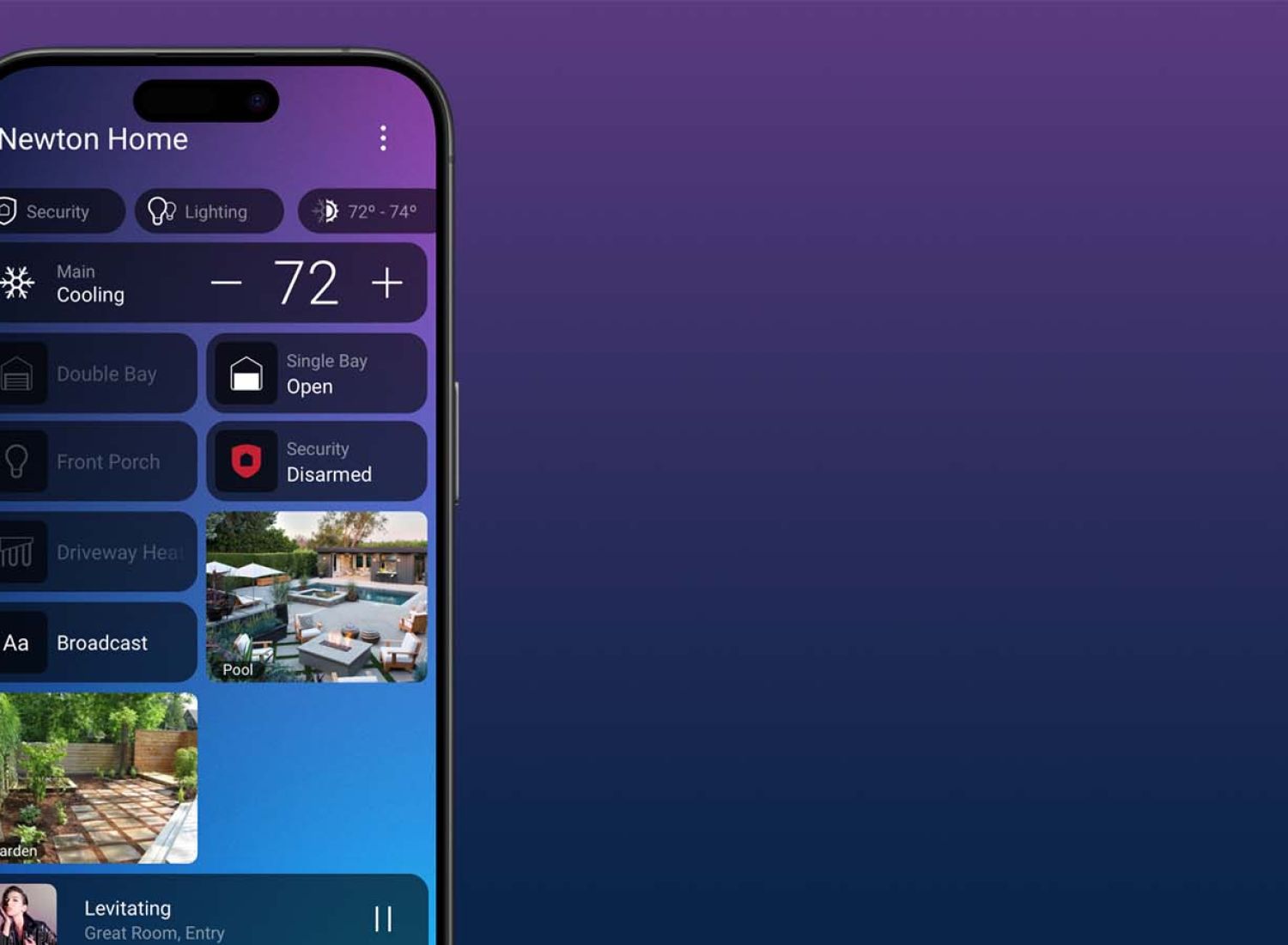Touch Panel with control4 interface on blue background