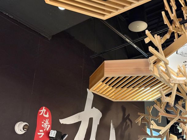 White dome security camera mounted on dark wall near decorative wooden ceiling elements