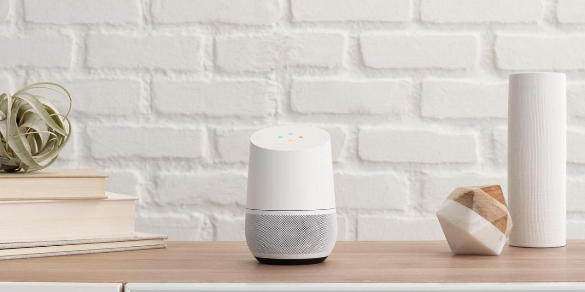 google assistant speaker on table
